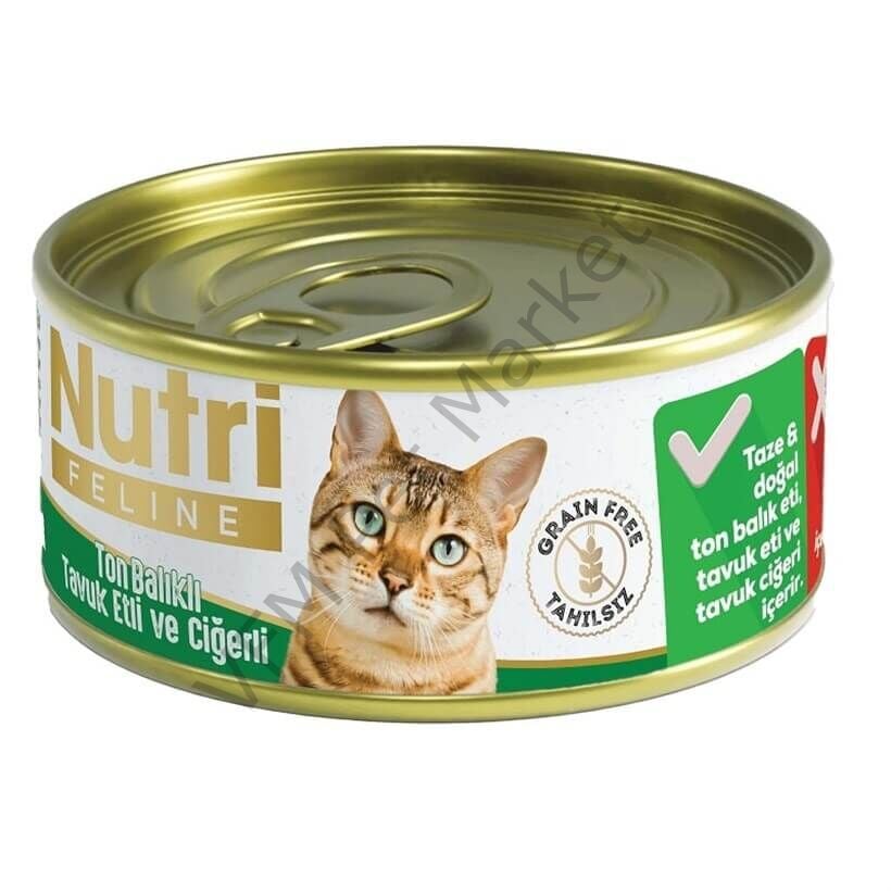 Nutri Feline Tahılsız Kedi Konservesi 85 Gr - Ton Balıklı - Tavuk Etli ve Ciğerli