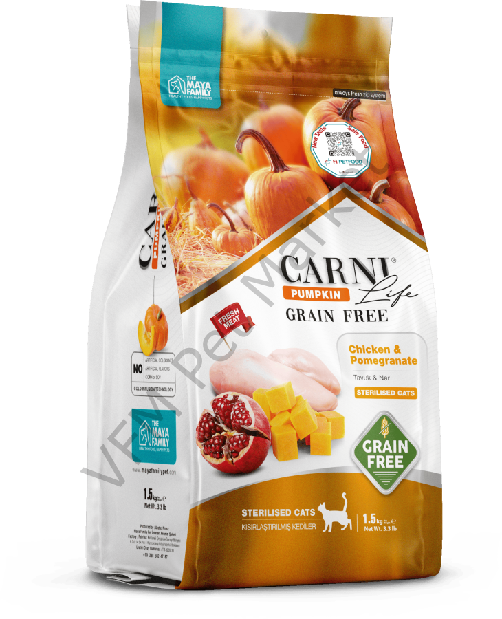 Carni Life Pumpkin Grain Free Sterilised Cats 1,5 Kg Tavuk&Nar